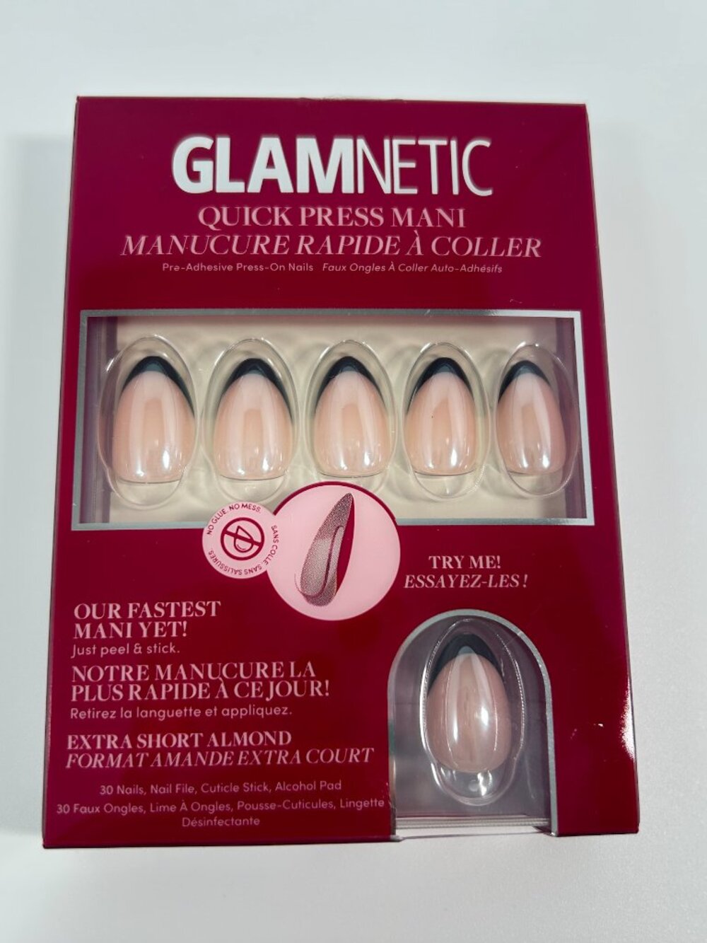 NEW Glamnetic French Noir Quick Press Nails Black French Tip Almond